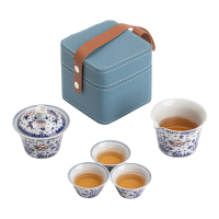 苏氏陶瓷(SUSHI CERAMICS)柴窑青花描金鱼藻纹盖碗旅行便捷茶具非遗大师苏爱珍作品