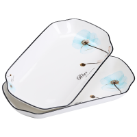 苏氏陶瓷鱼盘 梦之兰日式家用陶瓷盘子12英寸切角盘2个装中餐具