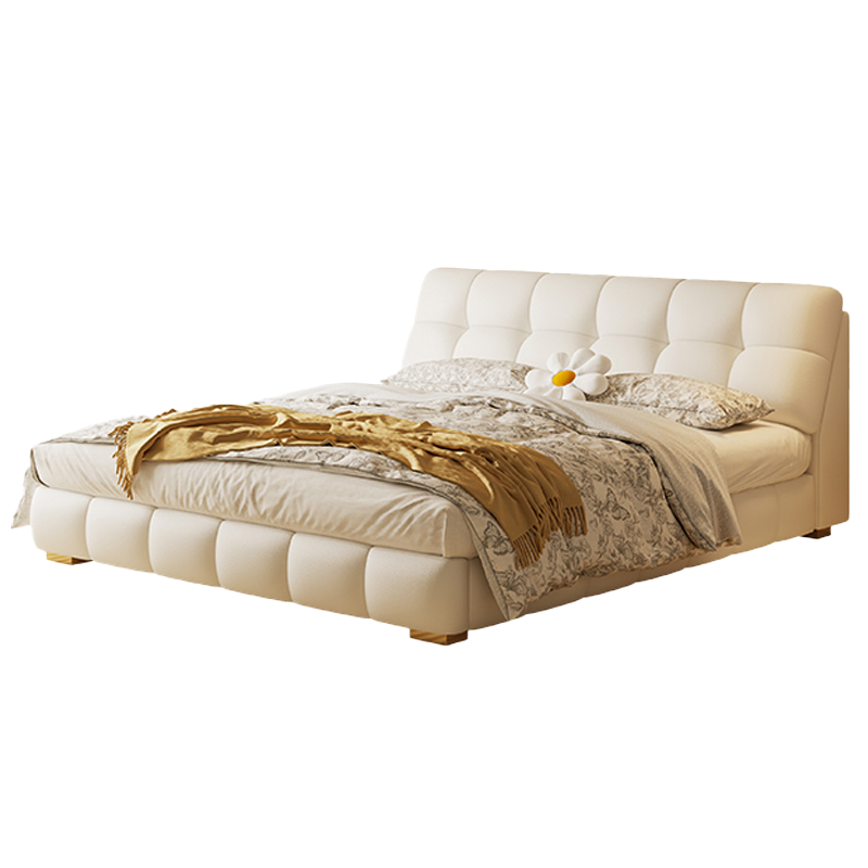 欧梵森 意式简约纳帕真皮床双人主卧1.8米大床婚床储物软包床皮艺床现代简约双人床