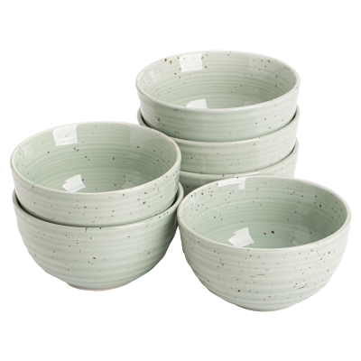 苏氏陶瓷(SUSHI CERAMICS)青光绿芝麻釉点6只米饭碗5英寸