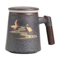 苏氏陶瓷(SUSHI CERAMICS)办公杯瑞鹤呈祥陶瓷过滤内胆茶隔杯水杯中国风文创伴手礼