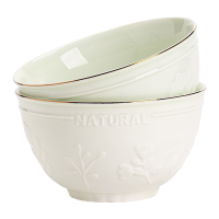 苏氏陶瓷(SUSHI CERAMICS)浮雕青瓷描金小草面碗饭碗沙拉碗6英寸2个装