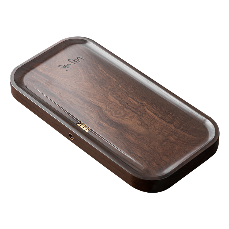 佳德美黑檀木实木正板切割莲香茶盘办公家用排水式茶盘