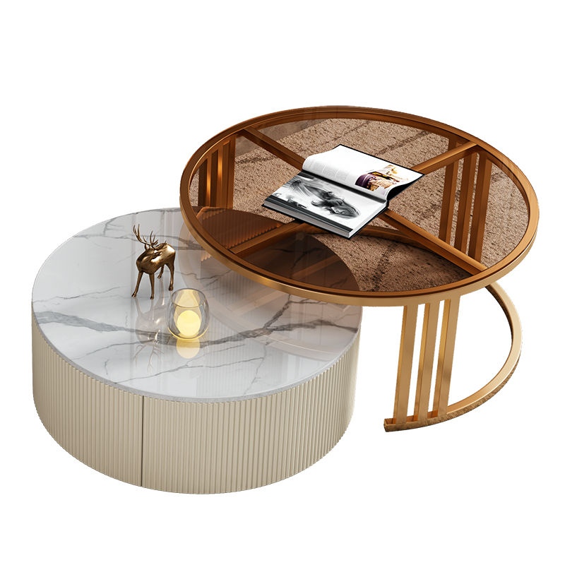 锐取 意式轻奢岩板茶几电视柜组合大小户型现代简约家用客厅地柜影视柜带LED灯多功能储物电视柜洽谈岩板茶几组合