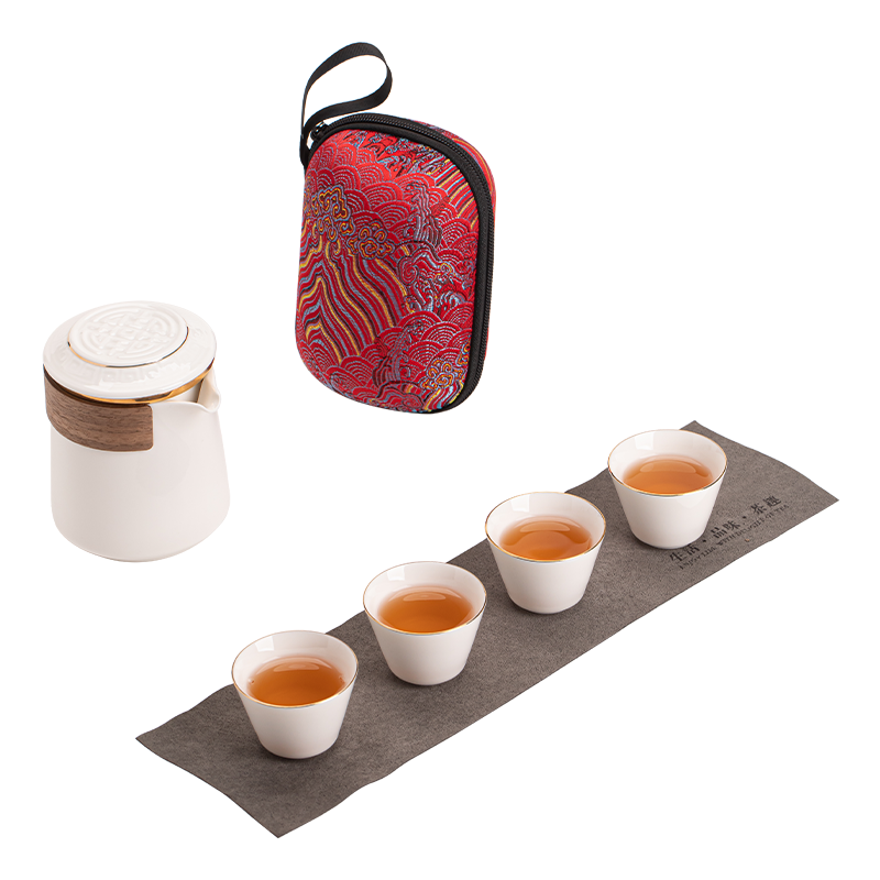 苏氏陶瓷(SUSHI CERAMICS)描金羊脂玉瓷手抓壶快客杯旅行包茶具