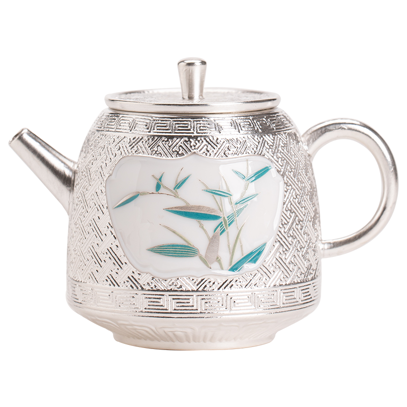 苏氏陶瓷(SUSHI CERAMICS)鎏银品竹茶壶非遗大师郑文强功夫茶具泡茶壶(ml)