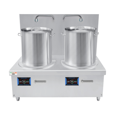 意黛斯(YIDAISI)商用双头电磁汤炉15kW大功率单位食堂矮汤炉YDSG-15CT2双头高背汤炉含50CM汤桶两个