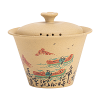 苏氏陶瓷(SUSHI CERAMICS)紫砂手绘二才盖碗黄金段泥陈瑞玲老师作品