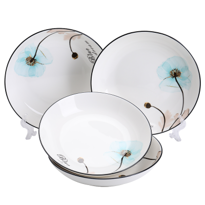 苏氏陶瓷( SUSHI CERAMICS)汤盘子 梦之兰创意日式家用陶瓷菜盘子8英寸4只装中餐具