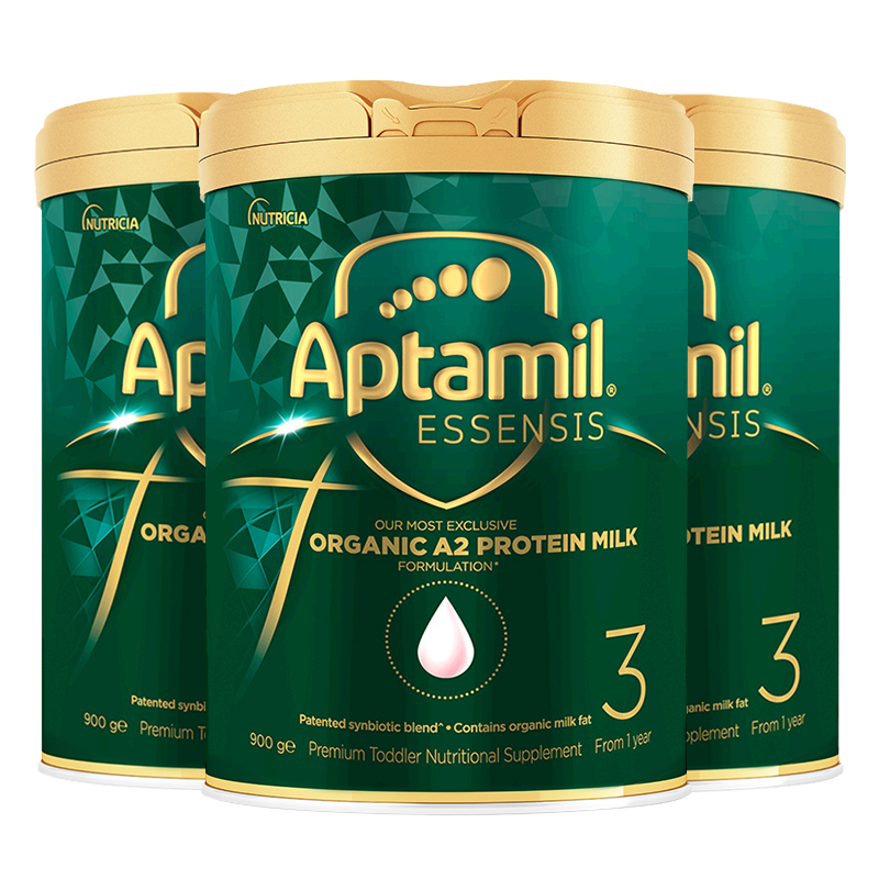 [3罐装 新效期26年8月后]进口澳洲爱他美Aptamil奇迹绿罐光耀系列有机A2婴幼儿配方奶粉3段900g 1岁以上