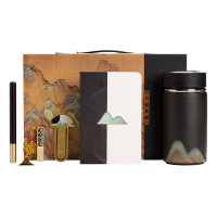 苏氏陶瓷(SUSHI CERAMICS)手绘釉画彩千里江山禅黑保温杯泡茶杯商务文创伴手礼套组
