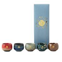 佳德美五福临门陶瓷个人杯5个装大品茗杯随手礼茶杯套装礼盒