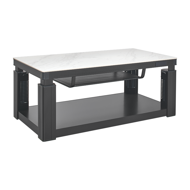 一均通*达风24款取暖桌C13金白玉138**75CM岩板电磁炉语音升降电暖桌电暖炉升降茶几取暖茶几家用烤火桌电炉桌