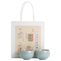 苏氏陶瓷(SUSHI CERAMICS)汝窑冰花釉 禅静杯开片可养金线茶杯个人杯主人杯品茗杯功夫茶杯2个礼盒装