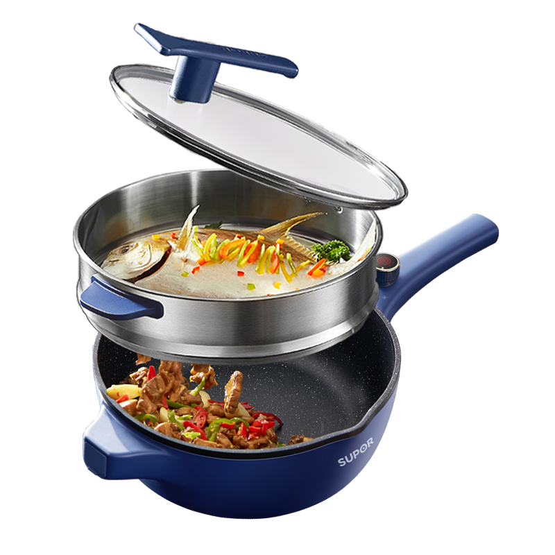 苏泊尔(SUPOR)电炒锅不粘锅煎炒一体插电多功能一锅多用上蒸下煮4L/升容量多用途锅电蒸锅2200瓦CJ28A816