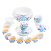 苏氏陶瓷(SUSHI CERAMICS)青瓷繁花似锦三才盖碗茶壶茶洗功夫茶具大套装