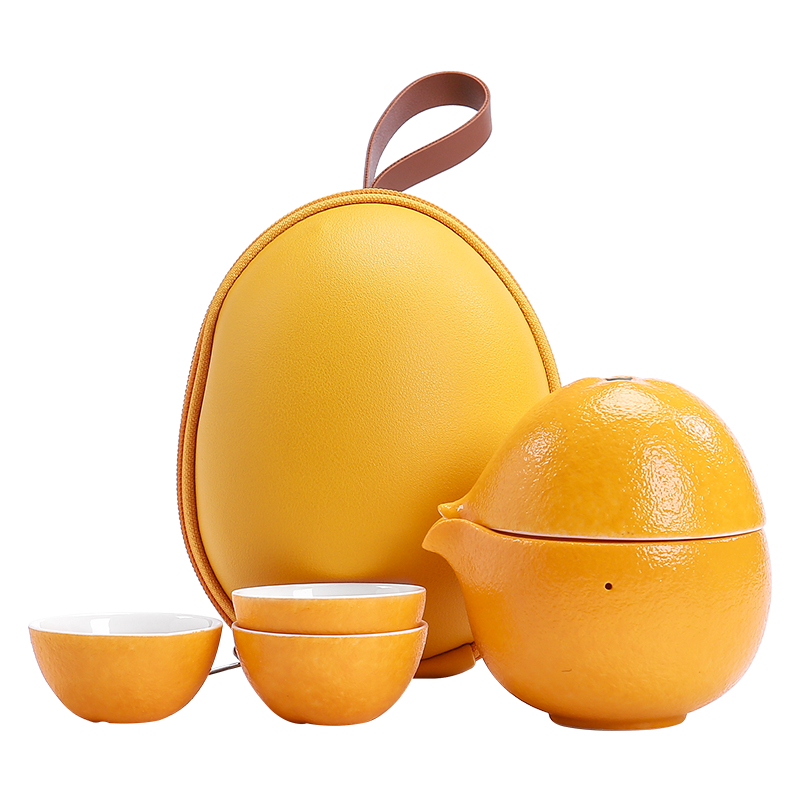 苏氏陶瓷(SUSHI CERAMICS)旅行茶具 心想事橙便捷功夫茶具套装 陶瓷快客杯带便携旅行包