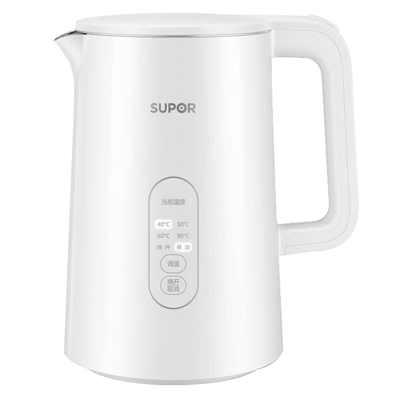 苏泊尔(SUPOR)电水壶316L不锈钢内胆双模式煮水实时显温5段调温电热水壶保温1.5L开水壶SW-15S73A