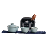 苏氏陶瓷(SUSHI CERAMICS)汝窑旅行茶具套装便携式陶瓷功夫茶具盖碗配两杯快客茶套装