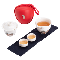 苏氏陶瓷(SUSHI CERAMICS)羊脂玉花开富贵快客杯旅行包便捷茶具