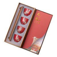 苏氏陶瓷(SUSHI CERAMICS)故宫红恭喜发财心意茶杯杯架盘套组