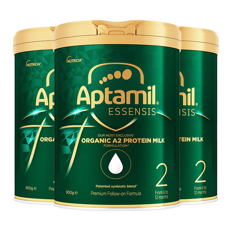 [3罐装 有效期26年8月]原装进口爱他美Essensis奇迹绿罐有机A2婴儿配方宝宝奶粉2段900g富含营养