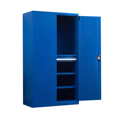 正斌重型工具柜车间用加厚物件工具储物柜工厂铁皮柜汽修厂零件收纳柜蓝色四层一抽带挂板