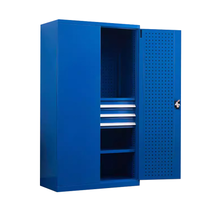 正斌重型工具柜车间用加厚物件工具储物柜工厂铁皮柜汽修厂零件收纳柜蓝色三层三抽带挂板