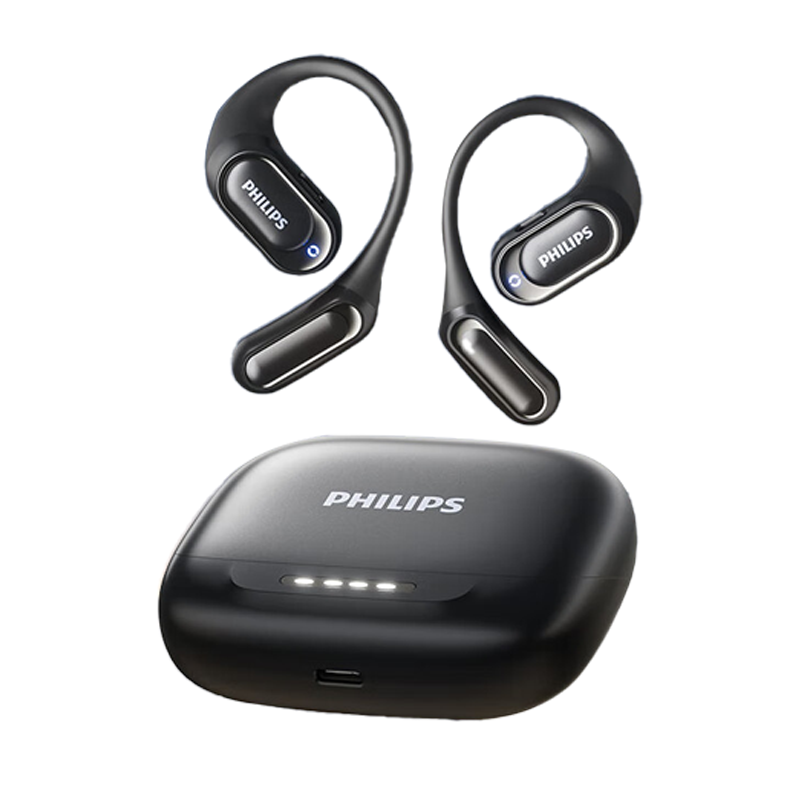 飞利浦蓝牙耳机真无线挂耳式骨传导概念开放不入耳运动跑步超长续航通话降噪适用苹果华为小米TAT3769 黑色耳机