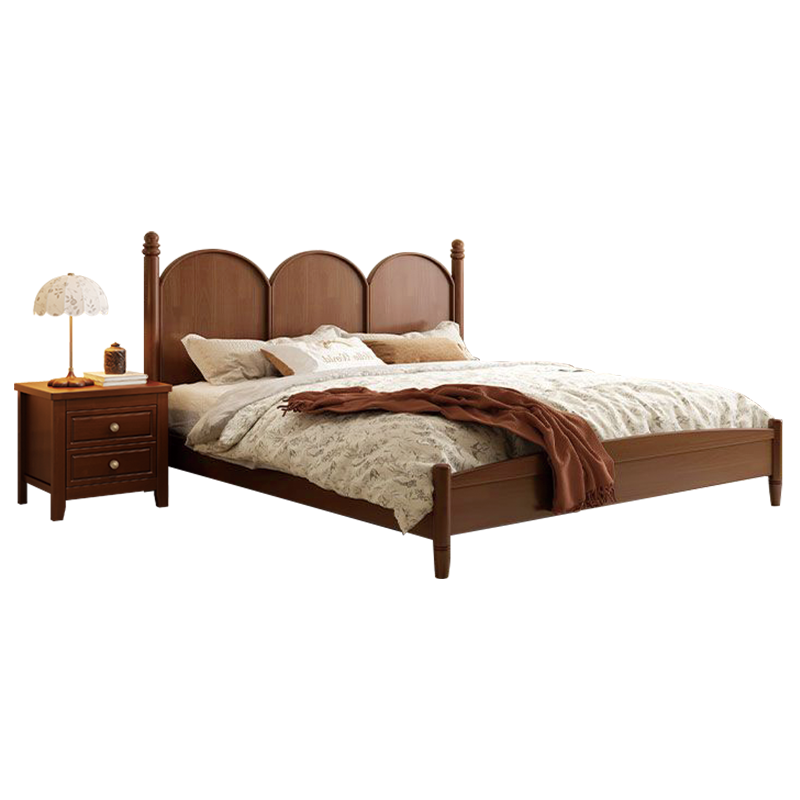 欧梵森 床 复古风轻奢橡胶木床实木床双人床1.8米床1.5m床现代简约卧室主卧大床现代婚床实木家具床