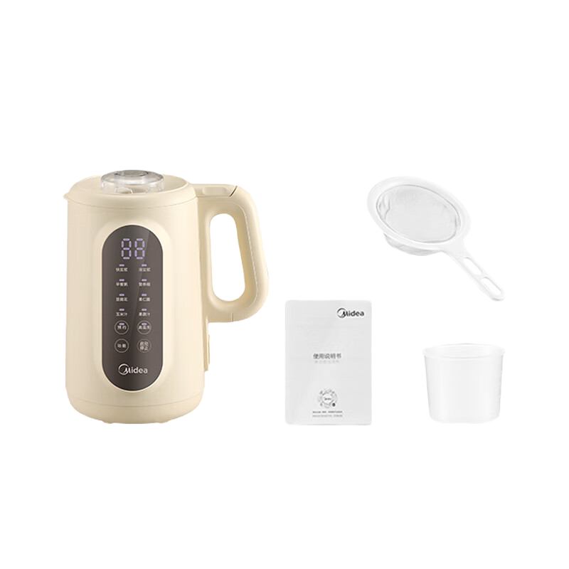 美的(Midea)豆浆机1L小型全自动清洗免煮免过滤破壁料理机双层防烫可做豆花智能预约DJ10W2-006S补贴