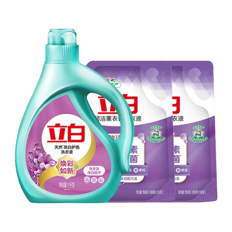 立白洗衣液除污去渍亮白洗衣液1kg*1瓶+超洁熏香液950g*2袋