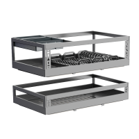 纳致拉篮厨房橱柜304不锈钢双层抽屉式柜门式碗架碗碟收纳厨柜碗篮