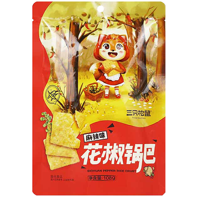 三只松鼠花椒锅巴香脆麻辣味膨化休闲零食花椒锅巴108g*3袋