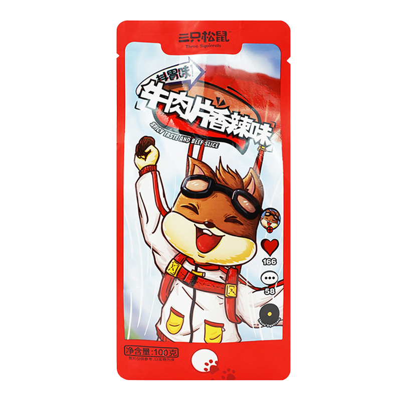 三只松鼠牛肉片休闲零食手撕牛肉香辣味牛肉片100g*1袋
