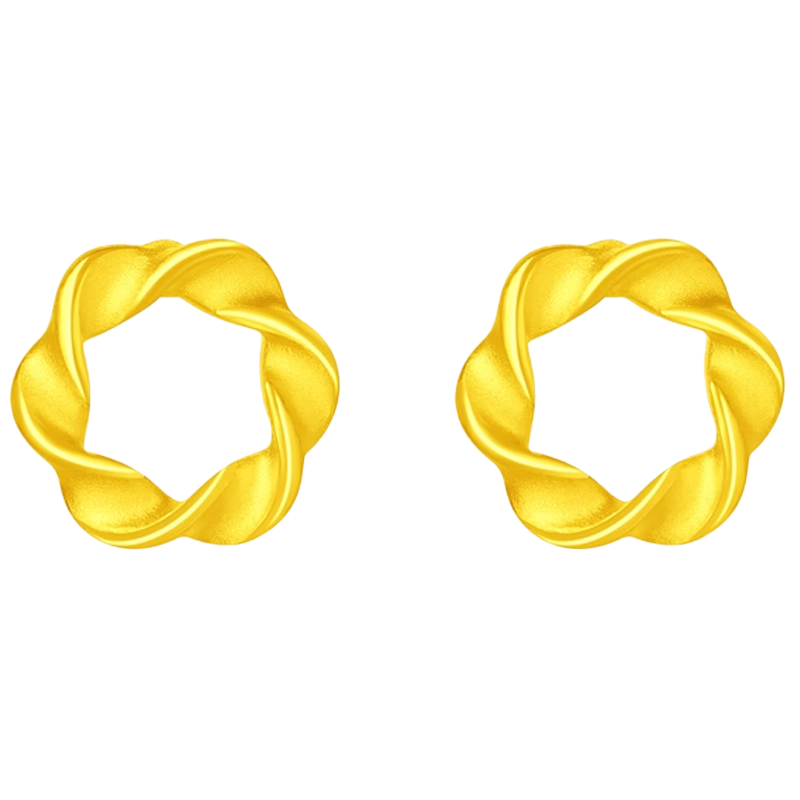 周大福百搭麦穗扭纹花环足金黄金耳环女计价(工费:220元)EOF780送礼