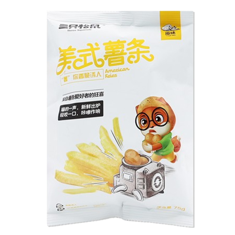 三只松鼠美式薯条马铃薯土豆休闲香脆零食美式薯条75g*5袋