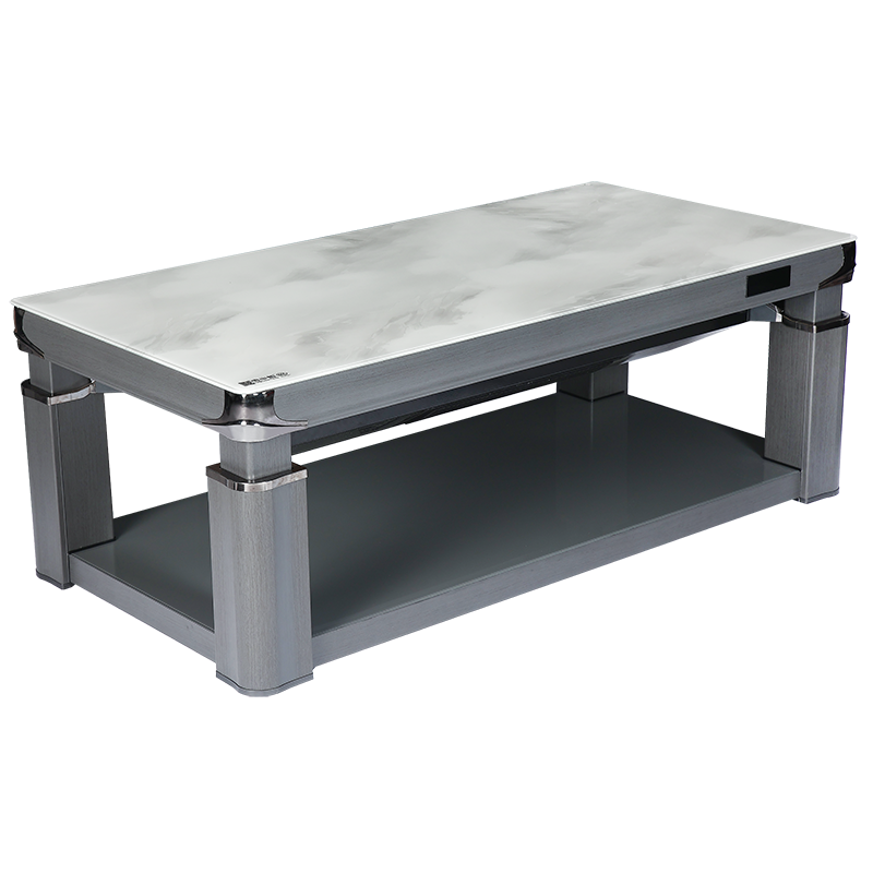 雪中情新款取暖桌君临天下浮雕钢玻150*80CM磁炉金管发热声控平移滑轮中层热电暖桌电暖炉升降茶几取暖餐桌烤火桌茶几