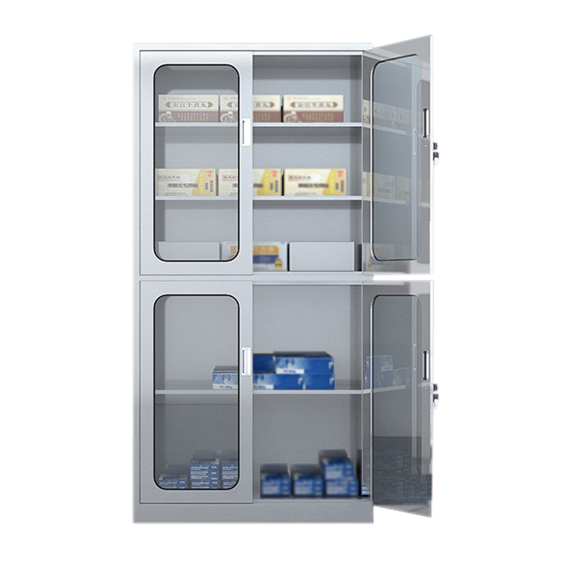苏悦丰不锈钢柜子储物柜资料柜档案柜带锁文件柜304上下玻文件柜