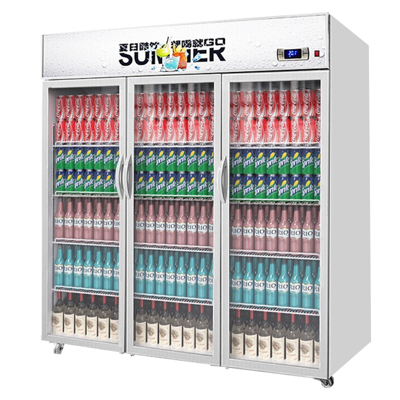 Lecon/乐创 三门银色-新款 直冷展示柜 冷藏柜红黑色商用冰柜冰箱啤酒饮品保鲜柜饮料单门冷柜900 LC-ZDG01