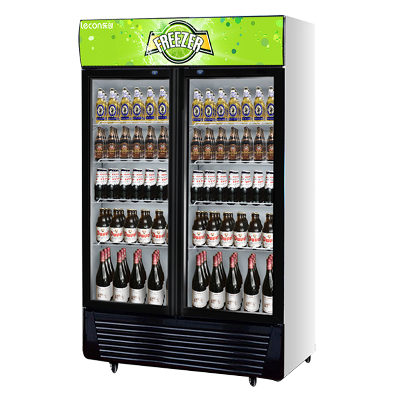 Lecon/乐创 双门绿黑风冷展示柜冷藏柜绿黑色商用冰柜冰箱啤酒饮品保鲜柜饮料柜单门冷柜 陈列柜680 LC-ZDG01