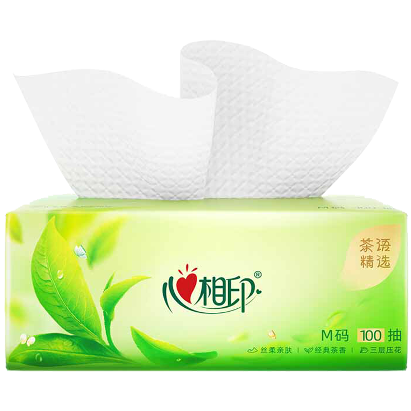 心相印抽纸茶语精选M码纸面巾3层家用软抽100抽*4包DT3100