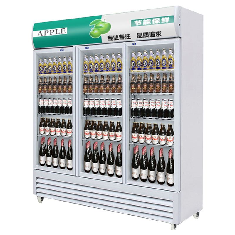 Lecon/乐创 三门草绿色-新款 直冷 展示柜冷藏柜红黑色商用冰柜冰箱啤酒保鲜柜饮料单门冷柜900 LC-ZDG01