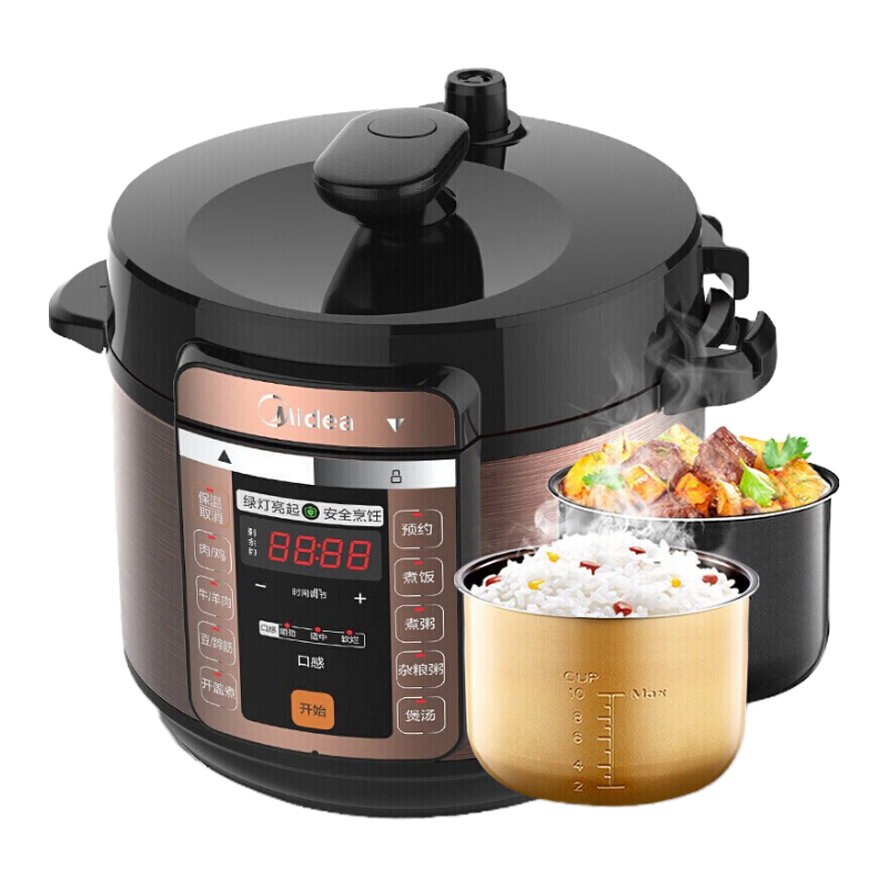 美的(Midea) 电压力锅MY-CS6018P 双胆 6L大容量 家用智能预约多功能煮饭煲汤炖肉高压锅F