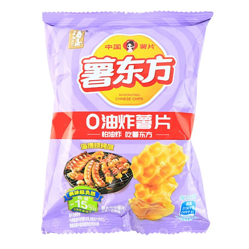 海玉薯东方土豆薯片休闲零食充气包非油炸淄博烧烤味20g*15袋