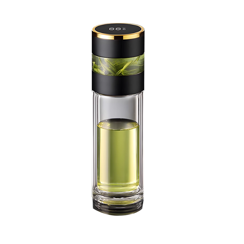 伊千锦双层高硼硅玻璃杯茶水分离杯450ml黑色