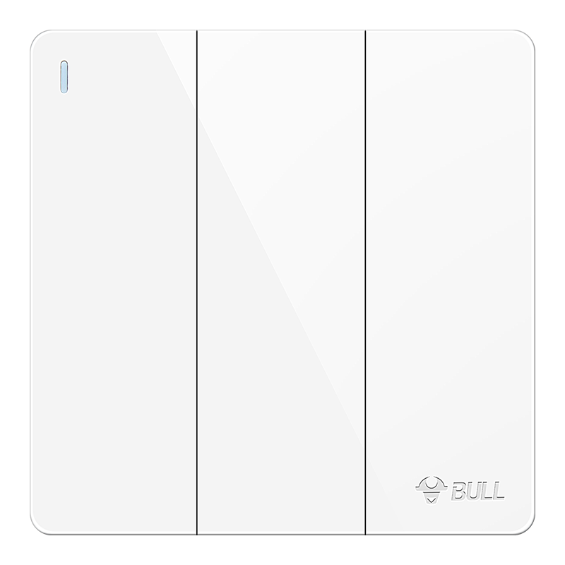 bull公牛86型G12大板白三开单控开关墙壁暗装三位3位电源三联三控开关插座面板