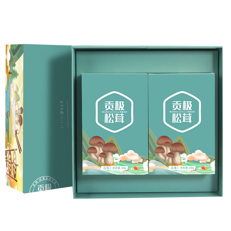 贡极松茸品馐菌菇干货优质风干未开伞松茸有机松茸干片礼盒60g*1盒