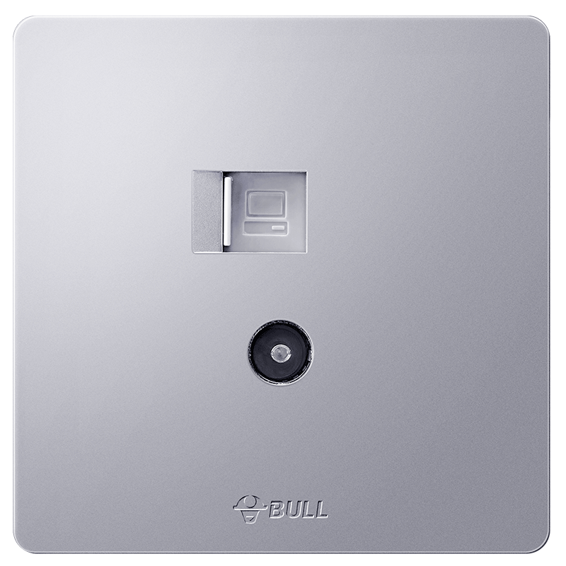 bull公牛六类电脑电视插座86型G12太空银墙壁6类有线闭路网络网线网口二合一组合面板开关