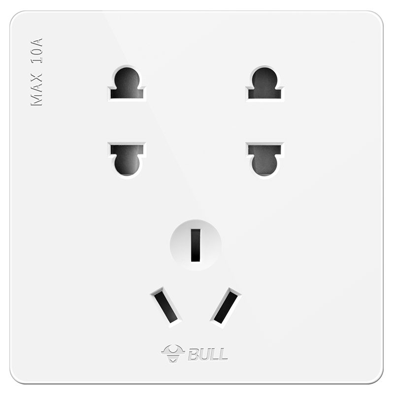 bull公牛开关插座86型10A七孔电源插座G12大板白墙壁暗装7孔插座面板